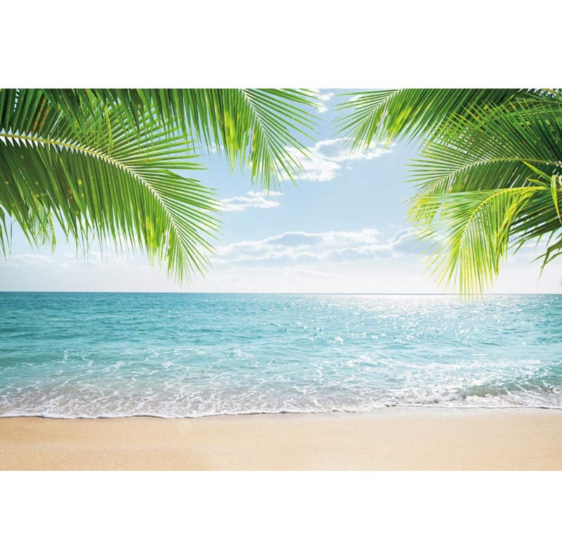 DaShan 10x8ft Tropical Beach Backdrop for Photography Hawaiian Seaside Sandbeach Summer Luau Photo Backdrop for Party Decorations Background Palm Tree Nautical Baby Shower Photo Props - Image 1